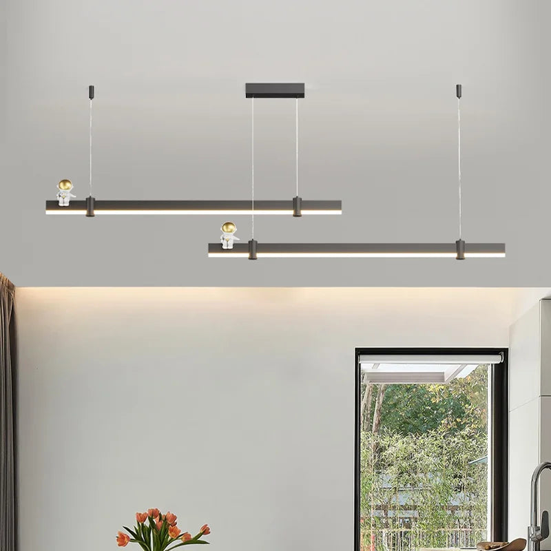 suspension led minimaliste moderne en acier brossé noir - vue 6 sur 12