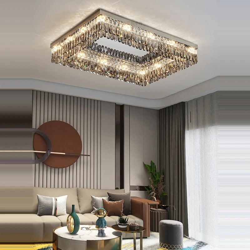 lustre led dimmable rond rectangulaire en cristal - vue 7 sur 18