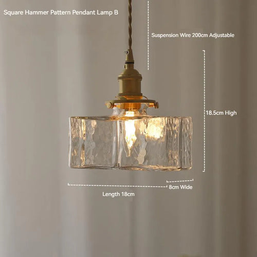 Japanese style glass pendant light in vintage brass with LED for bedroom or dining table - vue 4 sur 16
