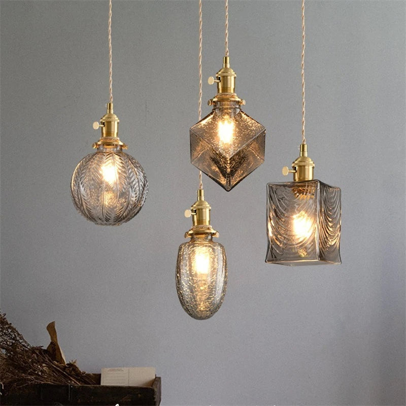 lustre vintage edison avec ombre en verre cristal pour bar loft - vue 6 sur 22