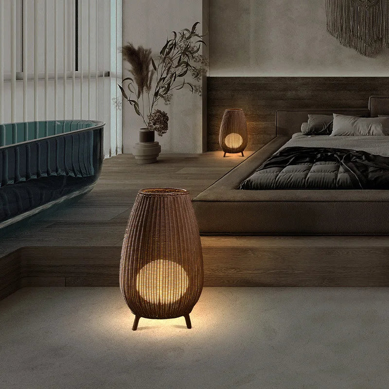 Lampadaire style asiatique en rotin naturel - vue 3 sur 12