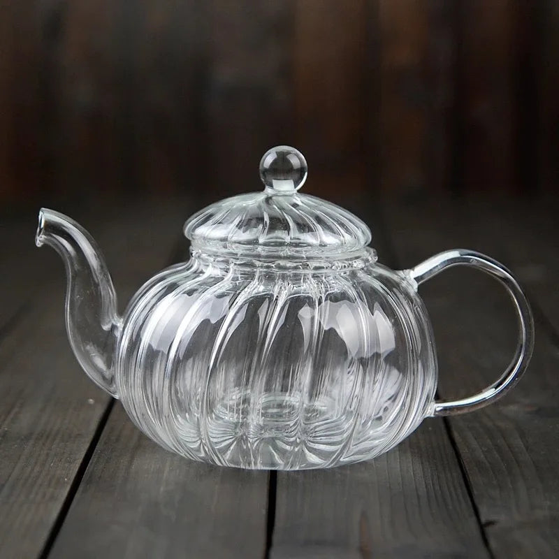 théière verre citrouille rayée filtre floral résistante chaleur