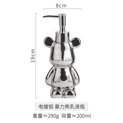 Bear Shape Ceramics Soap and Gel Dispenser, Creative Gold Silver, 200ml Empty Shampoo Bottle, Bathroom Storage Accessories