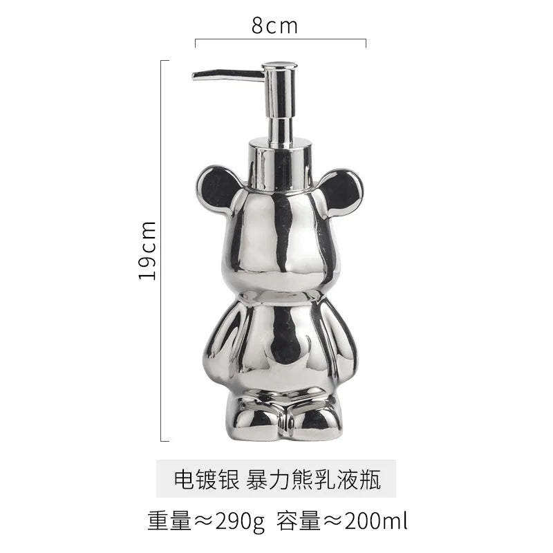 Bear Shape Ceramics Soap and Gel Dispenser, Creative Gold Silver, 200ml Empty Shampoo Bottle, Bathroom Storage Accessories