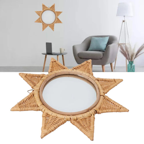 Rattan Woven Wall Mirror - Elegant 8-Point Star Shape, Portable HD Decorative Mirror for Parties &amp; Home Décor - vue 5 sur 6