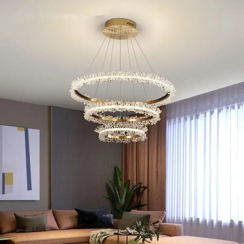 lustre en cristal avec anneau doré pour éclairage intérieur - vue 2 sur 25