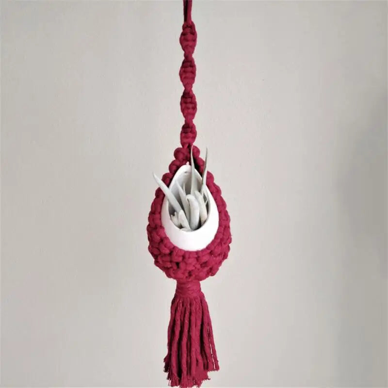 support mural en macramé pour plantes aériennes style bohème - vue 5 sur 10