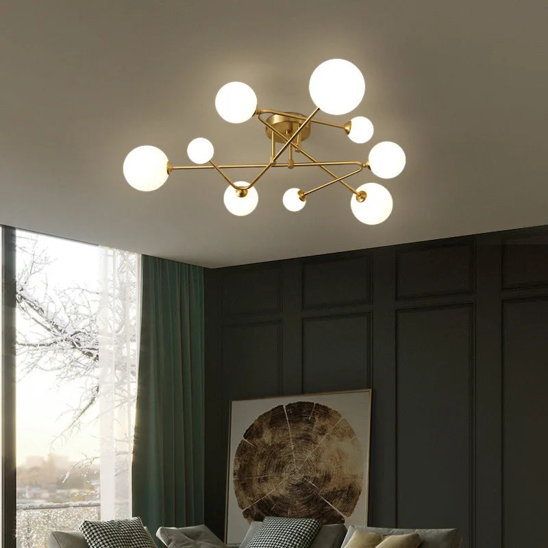 2024 Modern Golden LED Chandelier For Living Room Bedroom Nordic Luxury Glass Ball Ceiling Hanging Lamp - vue 5 sur 9