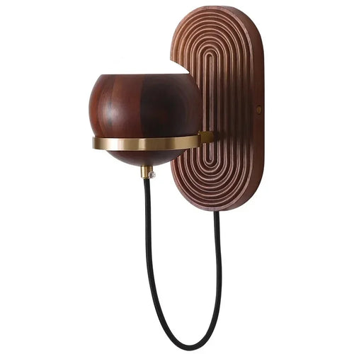 Walnut Wood Circular Sphere, Modern style Wabi-sabi minimalist Wall Sconce light for Bedroom, Bedside, Living, Dining Room - vue 7 sur 8