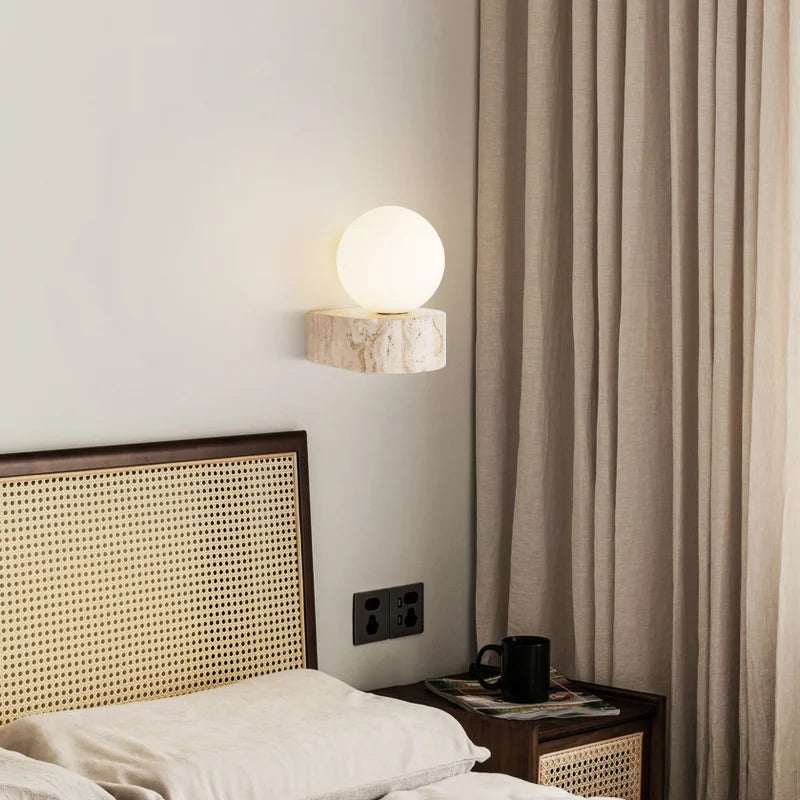 applique murale vintage en pierre naturelle avec abat-jour en verre et led