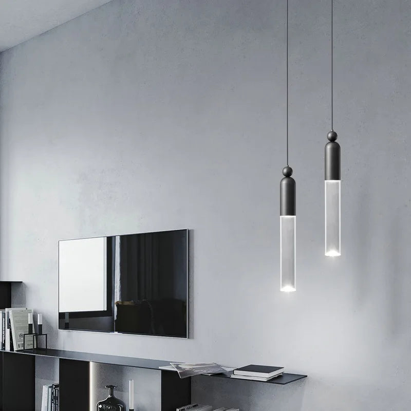 lustre led cylindrique en cuivre et acrylique transparent - vue 2 sur 8