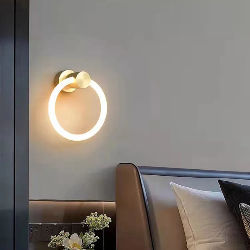 applique murale led moderne en laiton avec anneau acrylique gradable