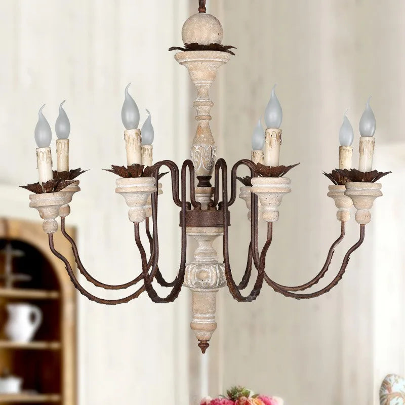 lustre rétro artisanal en bois massif luminaire décoratif suspendu - vue 5 sur 9