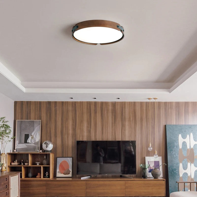 plafonnier en bois avec cuir artificiel et 3 ronds interchangeables créatif - vue 3 sur 9