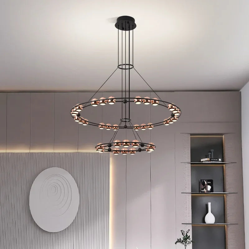 SANDYHA Nordique Moderne LED Lustre Anneau Circulaire De Luxe Haricot Duplex Suspension pour Salon Salle À Manger Chambre Éclairage