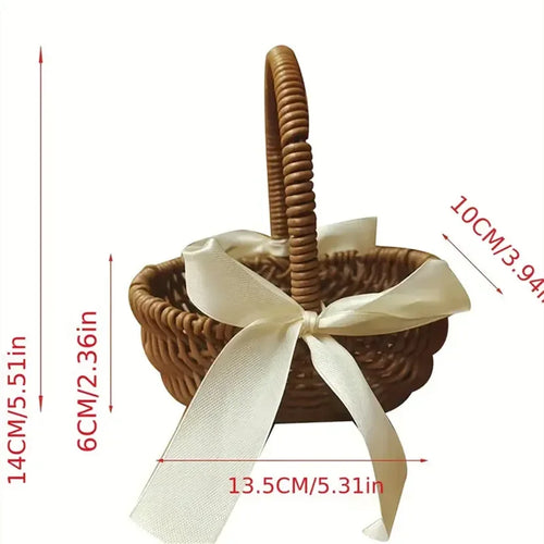 1pc Handwoven Flower Basket, Floral Decoration Dried Artificial Flower Gift Handwoven Basket, Handmade Fruit Basket - vue 6 sur 6