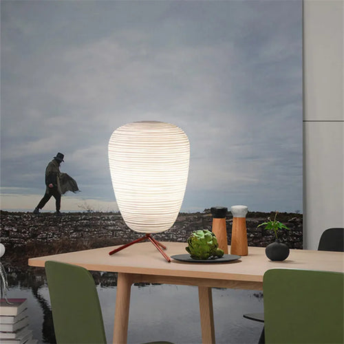 lampe à poser 3 en 1 en verre à motif spirale trépied élégant - vue 5 sur 12