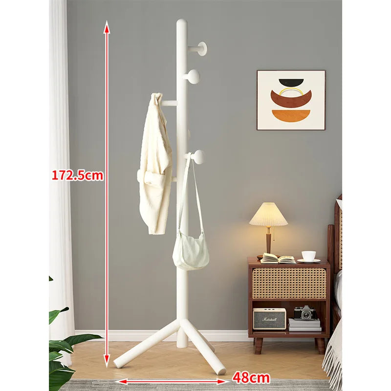 X&amp;D Solid Wood Coat Rack, Floor Hanging Clothes Rack Simple Modern Bag Rack Bedroom Household Single Pole Vertical Drying Rack - vue 11 sur 12