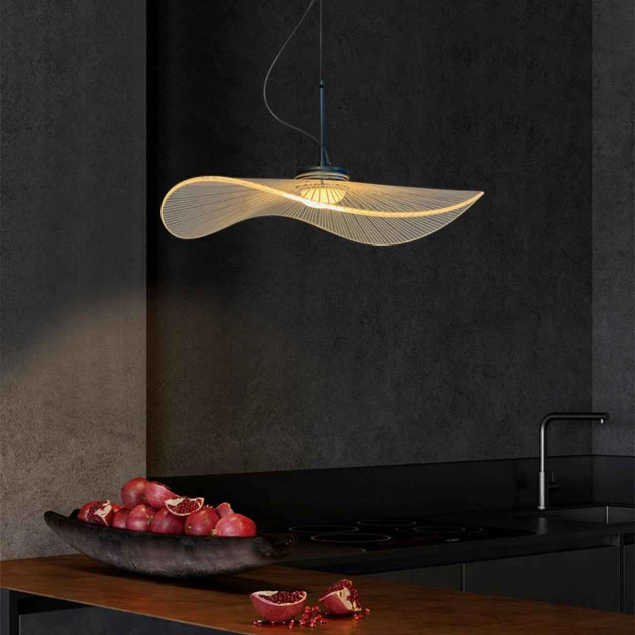 Nordic Acrylic Ceiling Chandeliers Straw Hat Hanging Light Suspension Pendant Lamps for Bedroom Living Dining Room - vue 3 sur 10