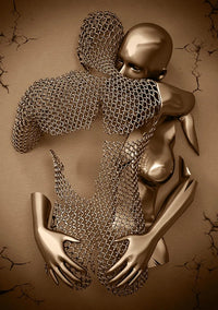 affiche couple amour câlin baiser décoration murale paillettes argentées
