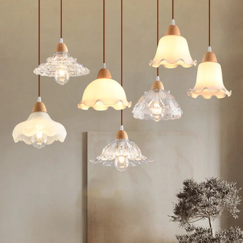 lustre nordique led suspendu moderne en bois et verre