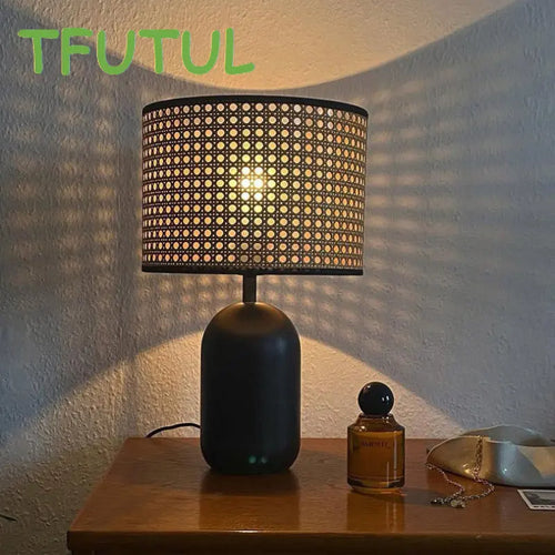 Lampe Vintage Rotin Bureau Bambou Chambre - vue 6 sur 7