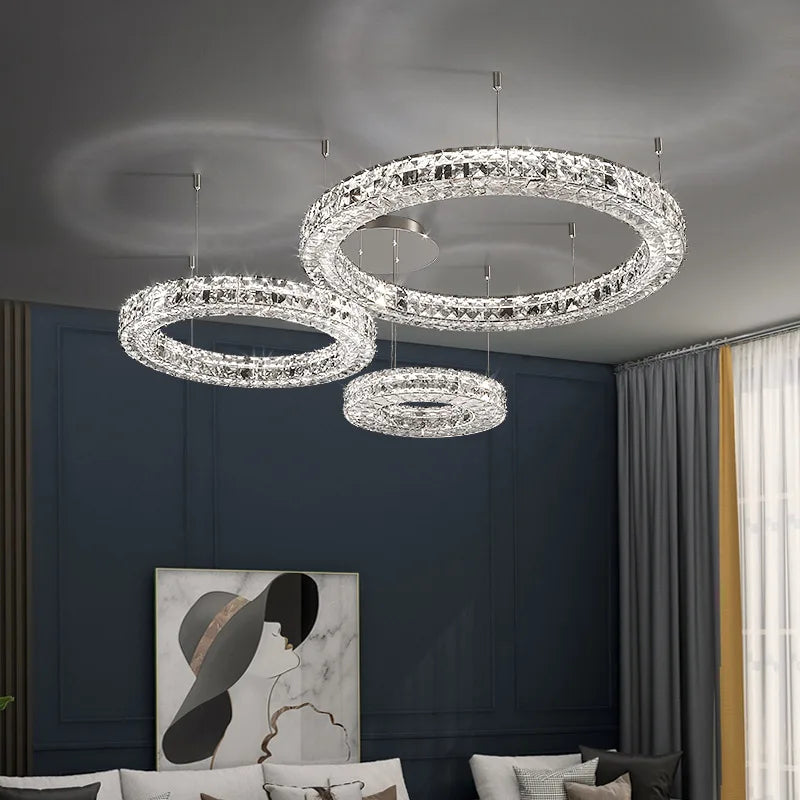lustre moderne en cristal à deux couches pour décoration - vue 3 sur 17