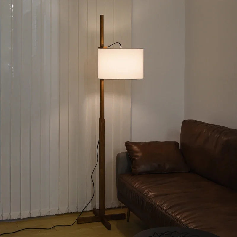 Lampadaire Nordique Wabi Sabi En Bois Massif Tissu Abat-Jour Led Salon Chambre Lampe De Chevet Décor À La Maison Canapé Coin Lampe Sur Pied
