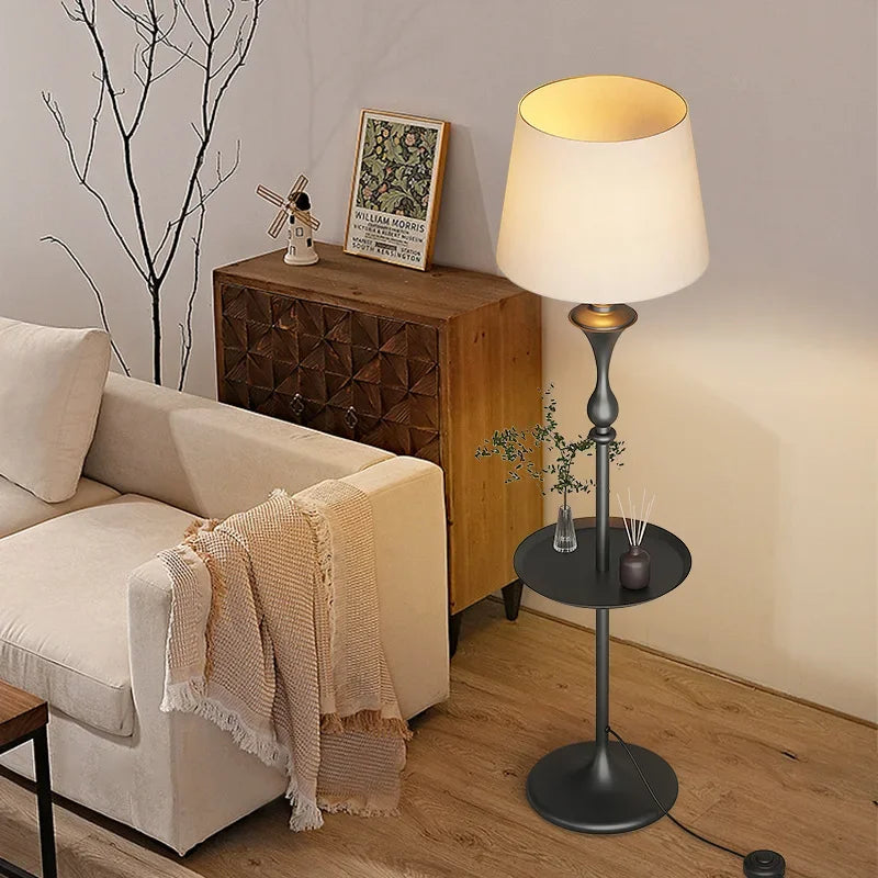 Integrated Floor Lamp with Storage Rack, Coffee Table, LED Living Room Sofa, Bedroom Corner, American Retro Floor Lamp - vue 3 sur 8