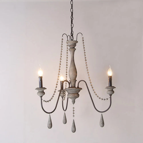 lustre vintage rustique en bois avec perles pour éclairage intérieur