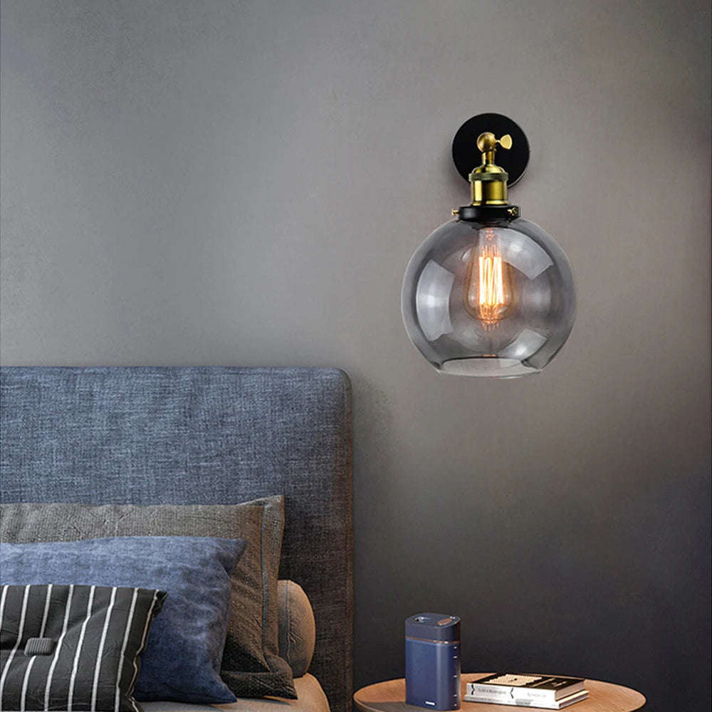 applique murale industrielle vintage style loft en verre et fer - vue 5 sur 11