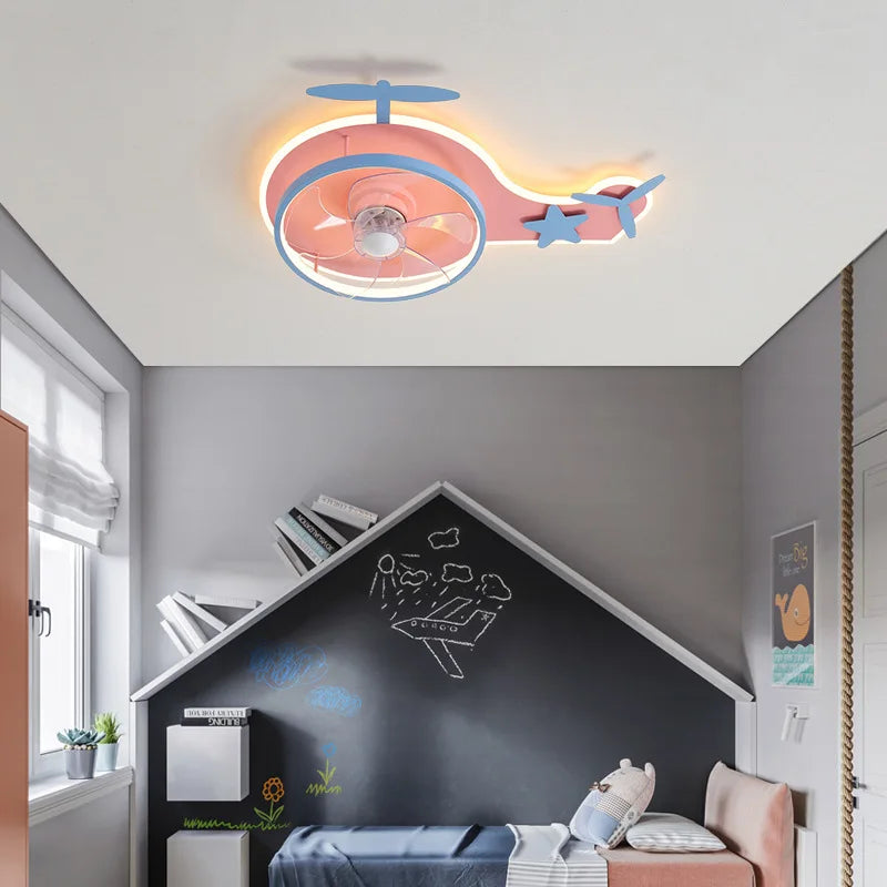 plafonnier led nordique ventilateur avion enfant réglable et télécommande - vue 6 sur 8