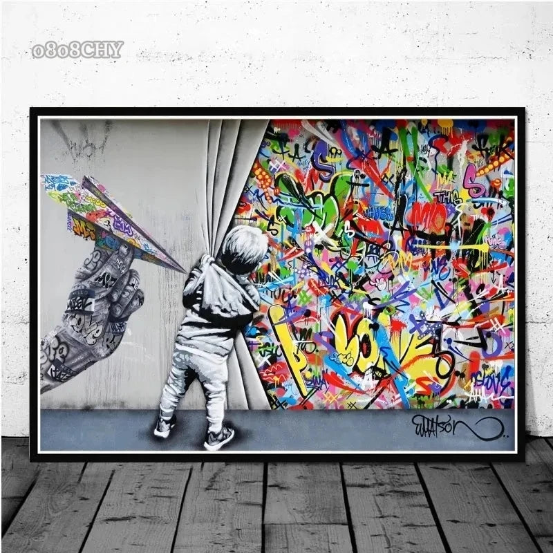 peinture murale abstraite graffiti art singe drôle décoration moderne