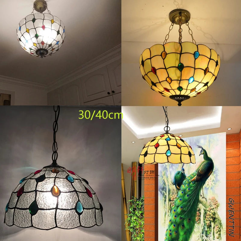 suspension tiffany vitrail pteris luminaire décoratif pour intérieur - vue 6 sur 9