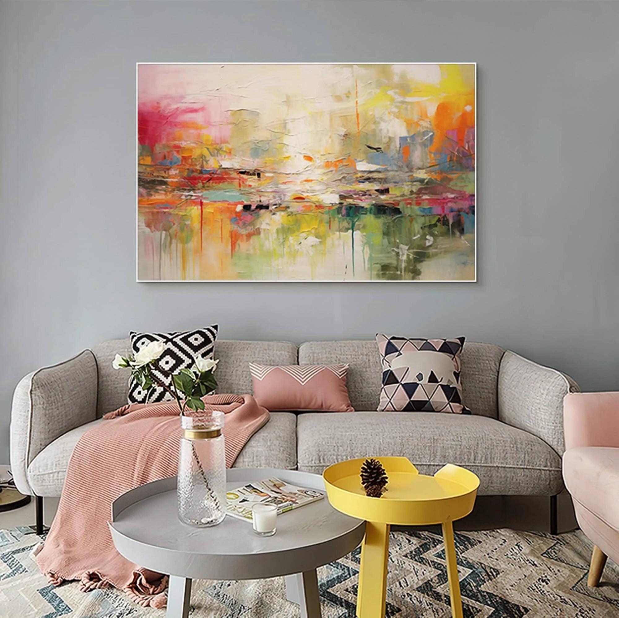 grande peinture murale abstraite peinte à la main pour décoration intérieure - vue 5 sur 7