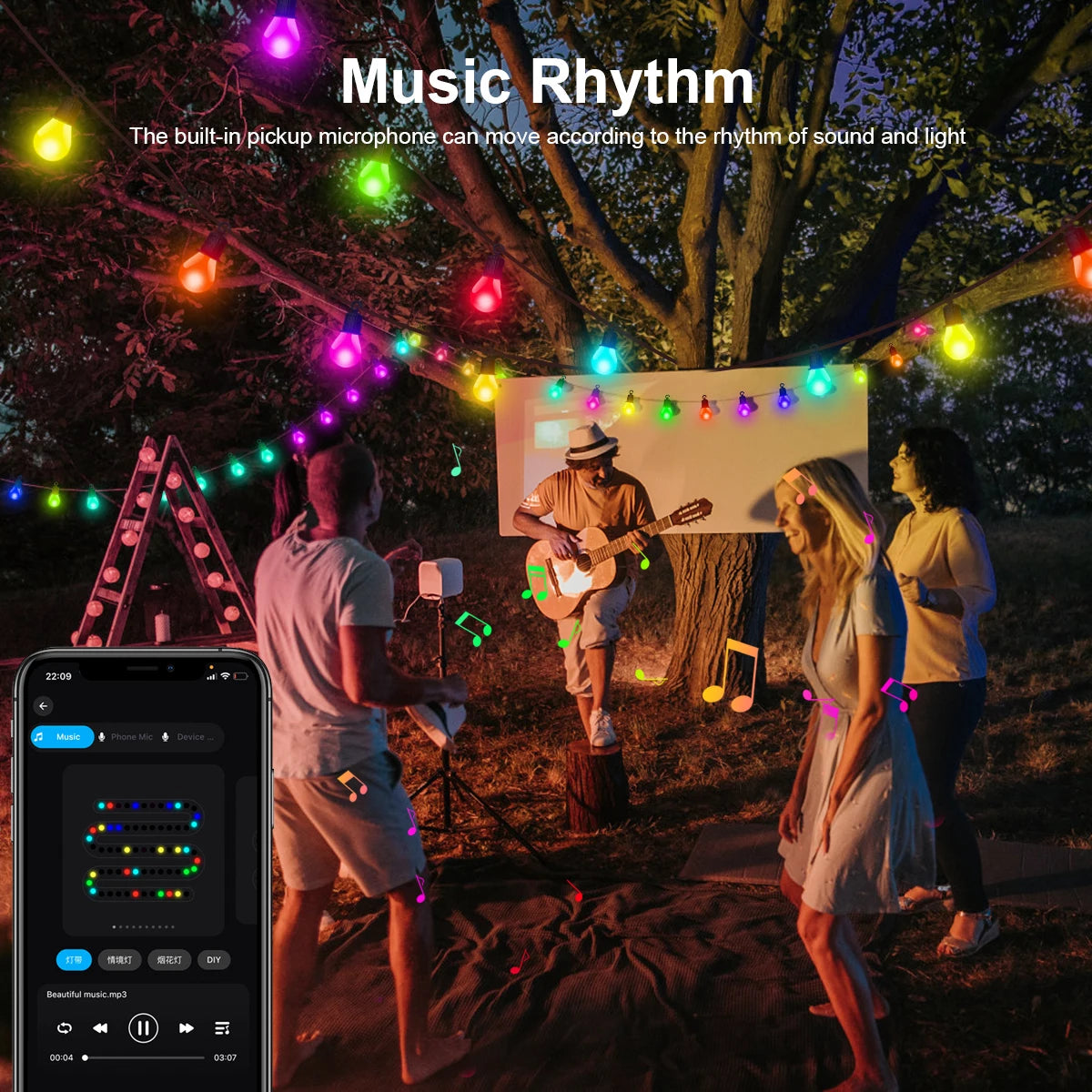 guirlande lumineuse led extérieure étanche bluetooth 25 ampoules décoratives - vue 4 sur 6