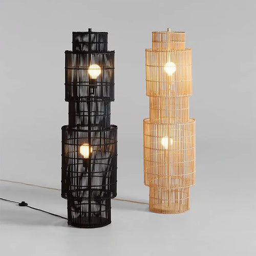 Lampadaire nordique en rotin Art déco - vue 2 sur 7
