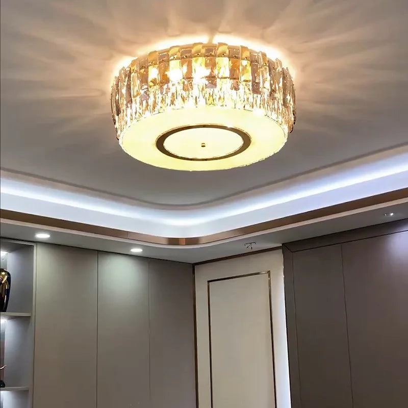 lustre led dimmable en verre cristal rond argent moderne - vue 4 sur 11
