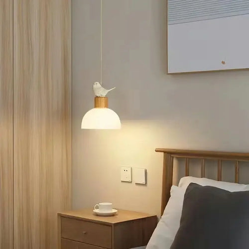 Suspension LED en verre design nordique créatif petit oiseau