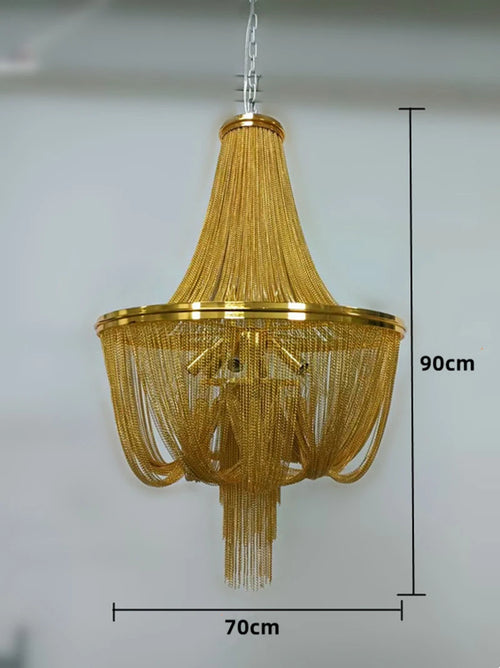 lustre moderne à pampilles en aluminium doré avec chaîne décorative - vue 11 sur 12