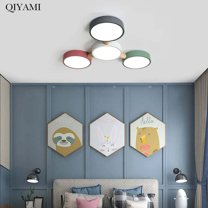 plafonniers créatifs macaron en bois pour indoorlighting led multicolore - vue 5 sur 20