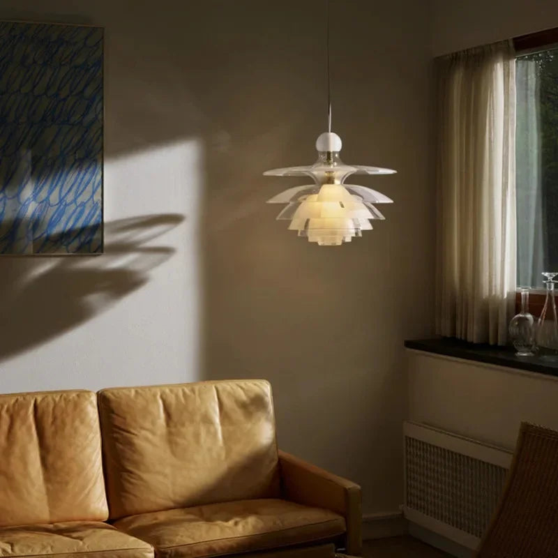 lustre en verre led moderne design scandinave éclairage suspendu élégant - vue 5 sur 8