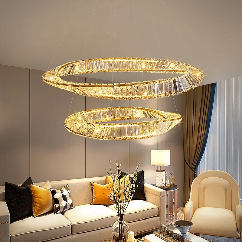 lustre led moderne en cristal k9 avec anneau irrégulier