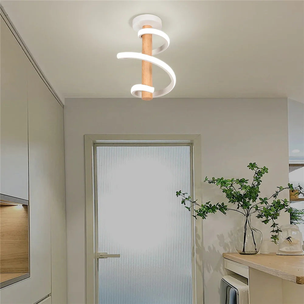 plafonnier led ondulé en bois design moderne long tube décoratif - vue 7 sur 10