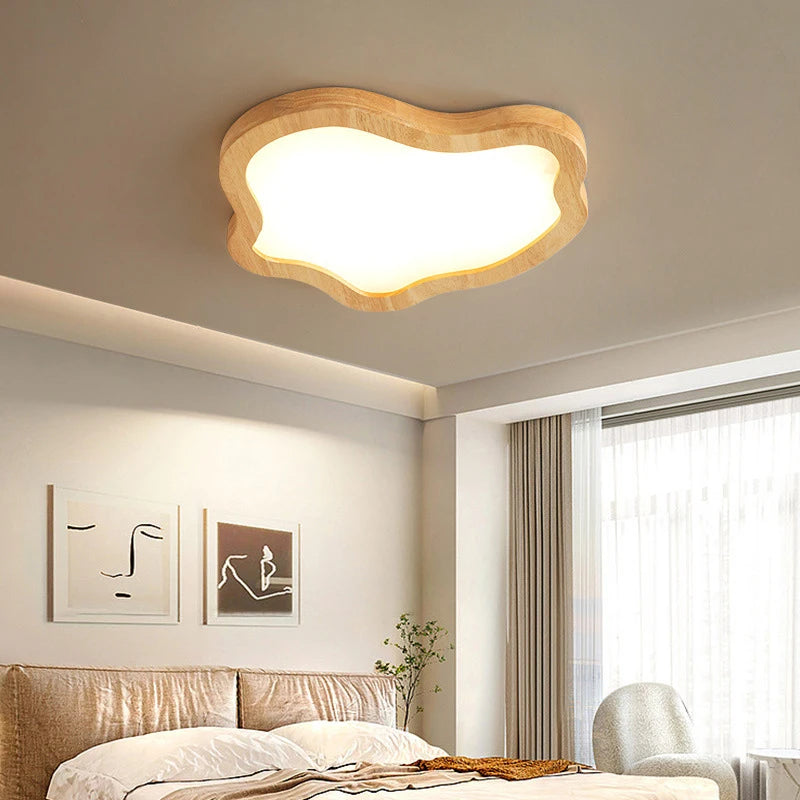 plafonnier moderne à leds avec grain de bois doré nordique - vue 4 sur 7