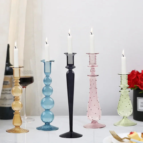 bougeoir en verre chandelier rétro pour décoration intérieure et mariage - vue 4 sur 9