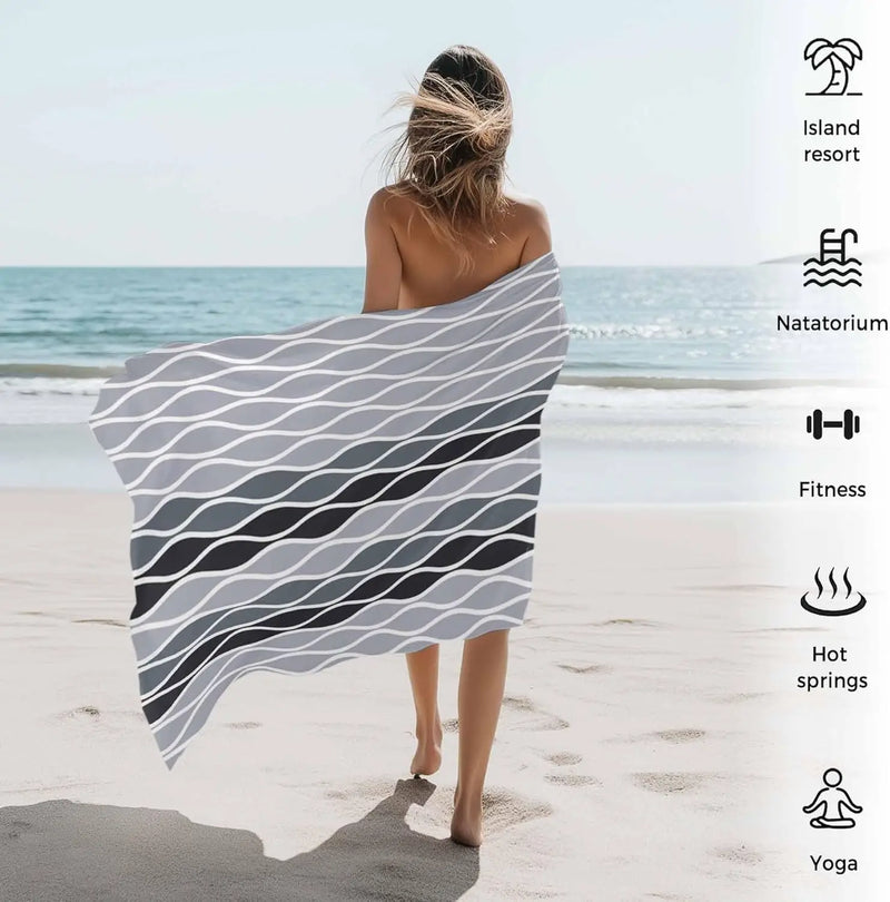 serviette de plage motifs vagues abstraites absorbante légère
