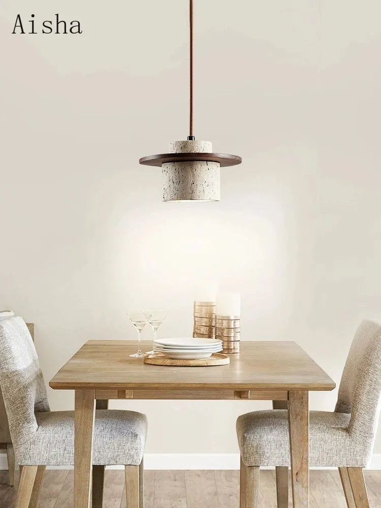 suspension japonaise en bois et pierre pour décoration intérieure - vue 4 sur 8