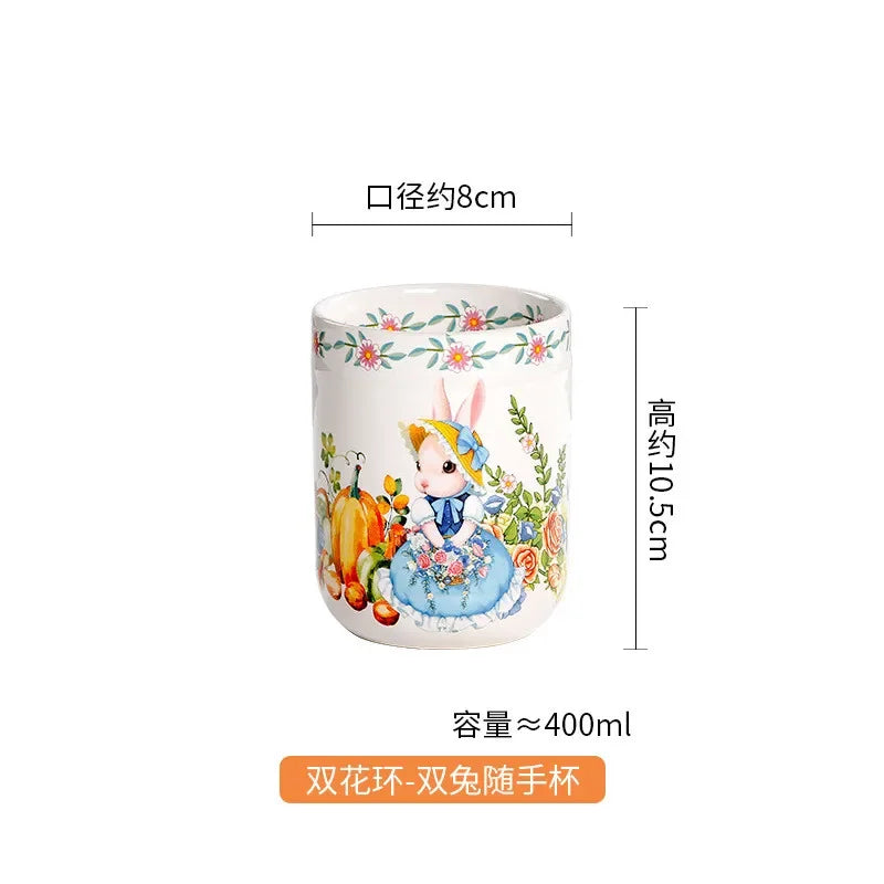 Assiette céramique motif citrouille et lapin style jardin