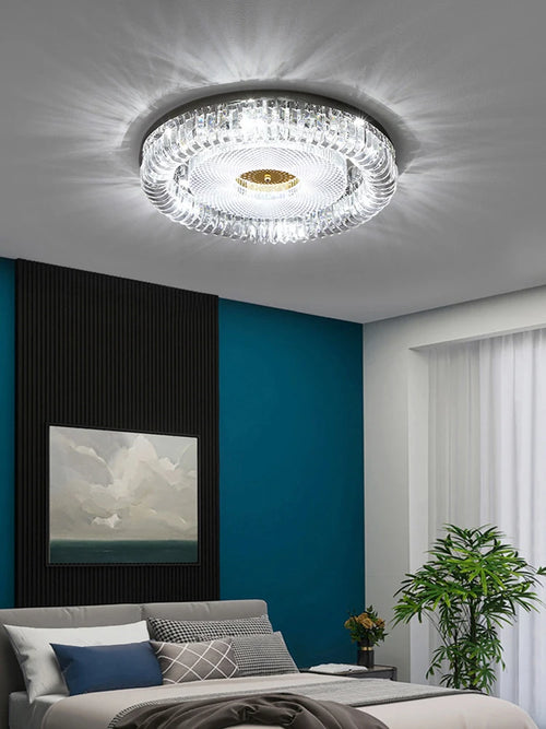 plafonnier led moderne à intensité variable en cristal doré argenté